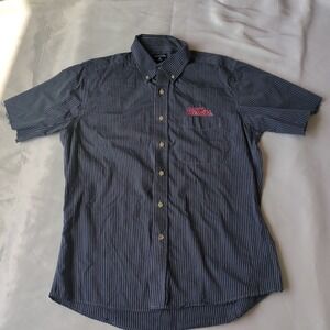 Ole Miss Rebels Large Button Up *CUT* Short Sleeve Shirt Antigua BlueMississippi